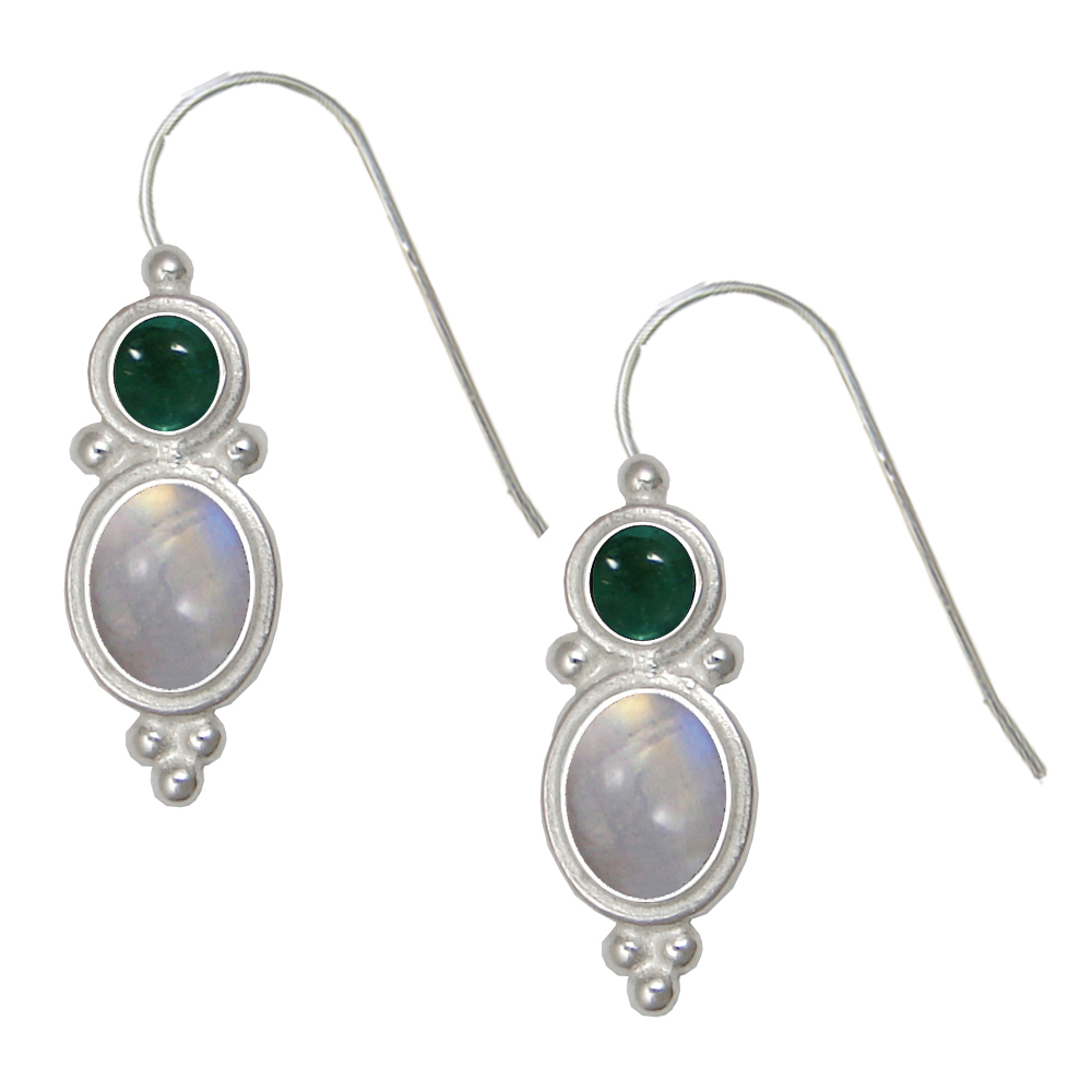 Sterling Silver Drop Dangle Earrings Rainbow Moonstone And Fluorite